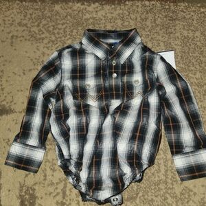 Wrangler Black and Brown Plaid Baby Onesie